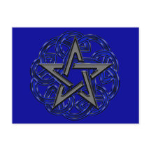 Briefkaart zwart/blauw Celtic Pentagram