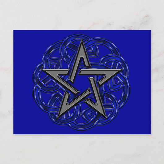Briefkaart zwart/blauw Celtic Pentagram (Voorkant)