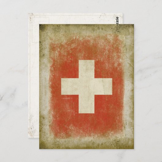 Briefkaart Zwitserse vlag in Koel  stijl (Voorkant / Achterkant)