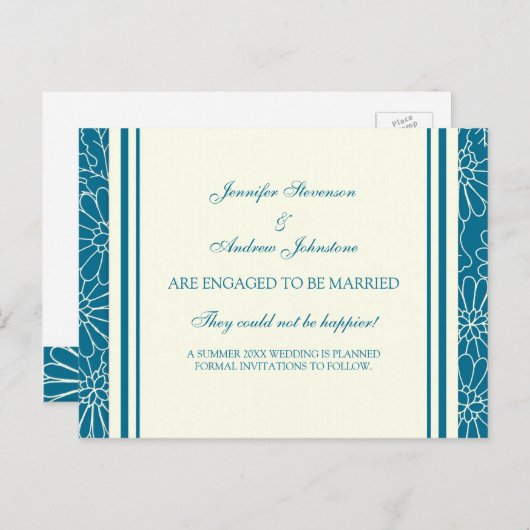 Briefkaarten Blauw en crème bij de bekendmaking va (Voorkant / Achterkant)