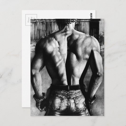 Briefkaarten Briefkaart biodybuilder in strakke jo (Voorkant / Achterkant)