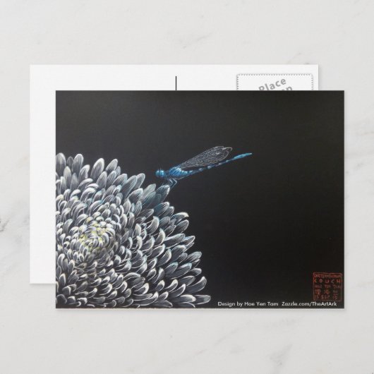 Briefkaarten - Chrysanthemum en damselfly (Voorkant / Achterkant)