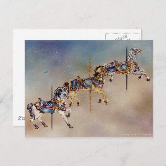 Briefkaarten - Drie carrouselpaarden (Voorkant / Achterkant)