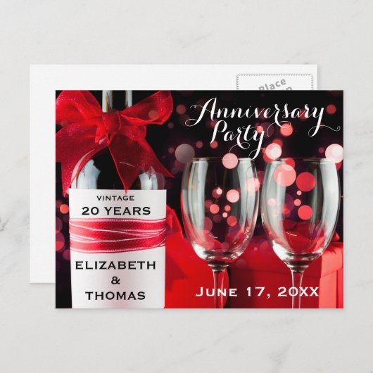 Briefkaarten flesjes en glazen Jubileum Party (Voorkant / Achterkant)