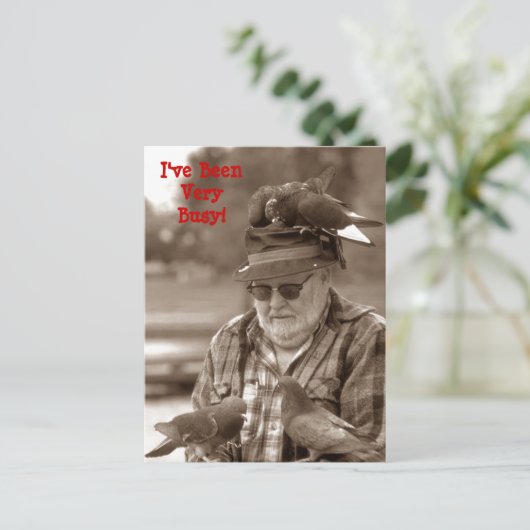 Briefkaarten Gronkel plezier met duiven op man (Staand voorkant)