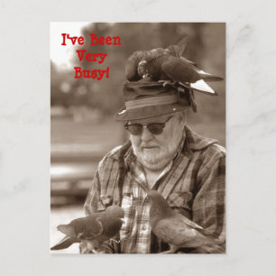 Briefkaarten Gronkel plezier met duiven op man