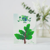 briefkaarten Happy Earth Day met boom en wereldbol (Staand voorkant)