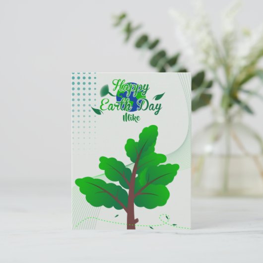 briefkaarten Happy Earth Day met boom en wereldbol (Staand voorkant)