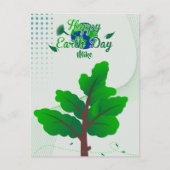briefkaarten Happy Earth Day met boom en wereldbol (Voorkant)