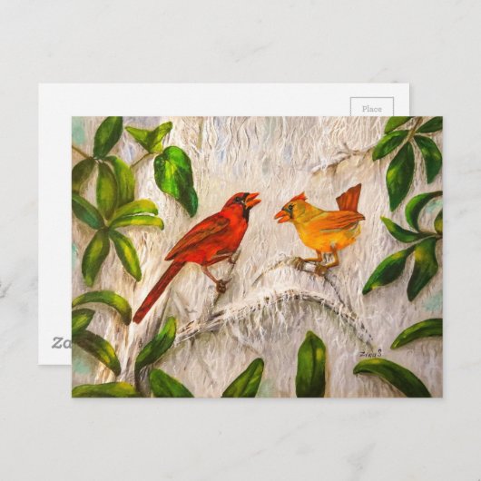 Briefkaarten Kardinalen. Zing van liefde (Voorkant / Achterkant)