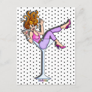Briefkaarten - Meisje in Martini Glass, Lil' Red