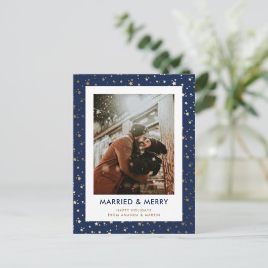 Briefkaarten met blauwe trouwdag en vrolijke kerst (Staand voorkant)