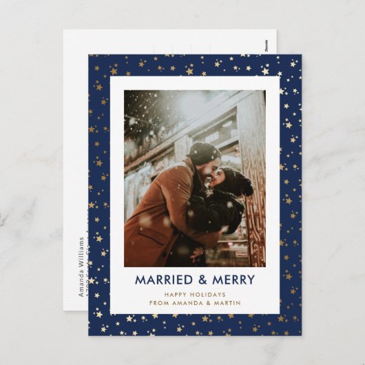 Briefkaarten met blauwe trouwdag en vrolijke kerst (Voorkant / Achterkant)