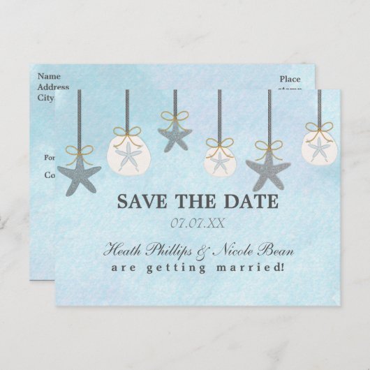 Briefkaarten met loopstaarten en zand dollars stra (Voorkant / Achterkant)