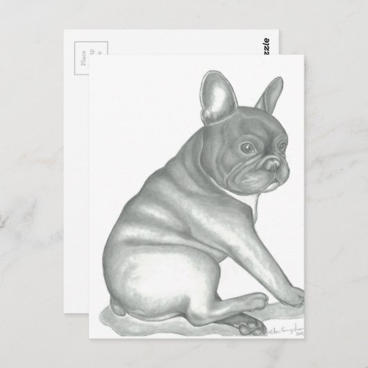 Briefkaarten met schetsen van Franse hond (Voorkant / Achterkant)