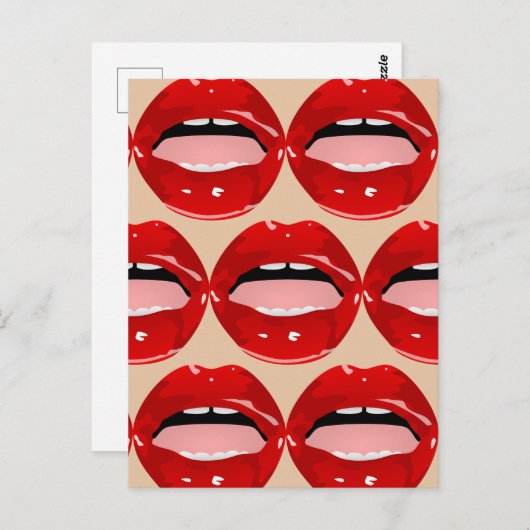 BRIEFKAARTEN MET TOOTH GIRL RED LIPS (Voorkant / Achterkant)