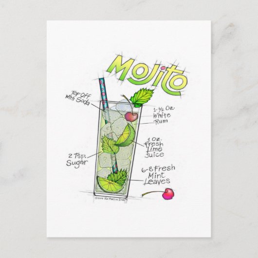 BRIEFKAARTEN - MOJITO RECEPT COCKTAIL ART (Voorkant)
