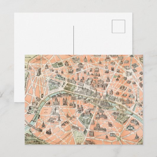 Briefkaarten op de kaart van Parijs (Voorkant / Achterkant)