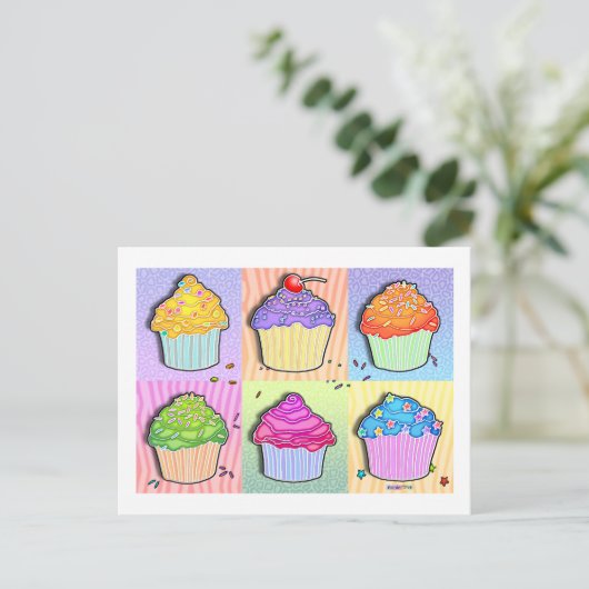 Briefkaarten - Pop Art Cupcakes (Staand voorkant)