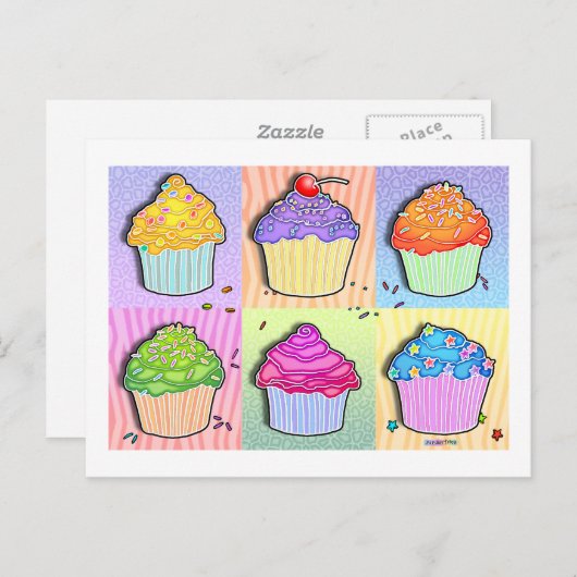 Briefkaarten - Pop Art Cupcakes (Voorkant / Achterkant)
