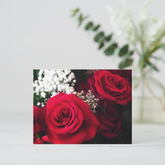 Briefkaarten Red Roses Baby's Breath Boeket Blank  (Staand voorkant)