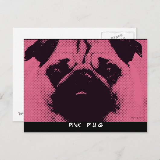 Briefkaarten sjabloon, Pug hondroze (Voorkant / Achterkant)