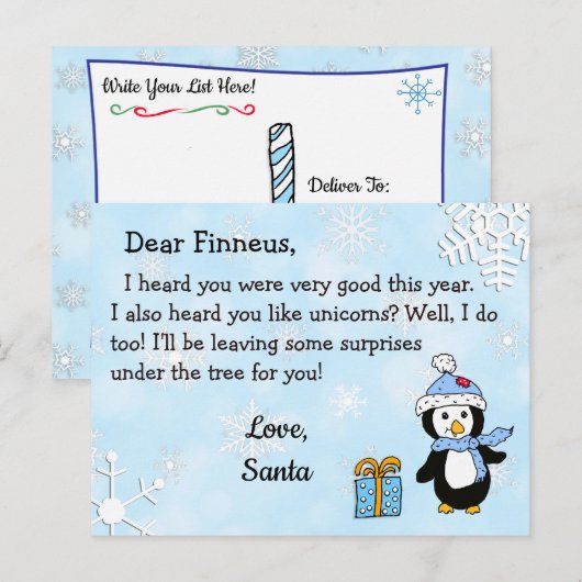 Briefkaarten uit Santa: Holiday Penguin in Santa H (Voorkant / Achterkant)