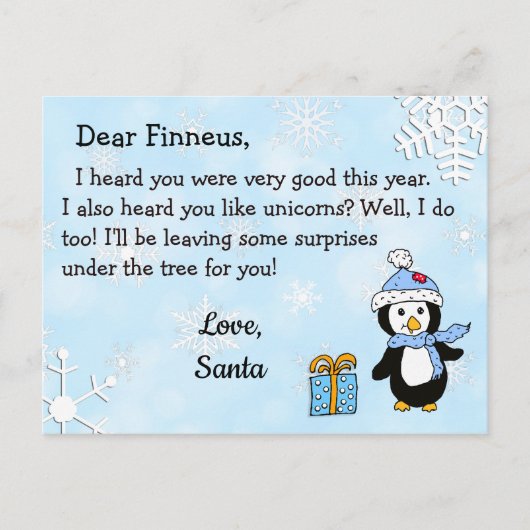 Briefkaarten uit Santa: Holiday Penguin in Santa H (Voorkant)