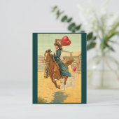 Briefkaarten - Valentijn Cowgirl Horse Lasso Heart (Staand voorkant)