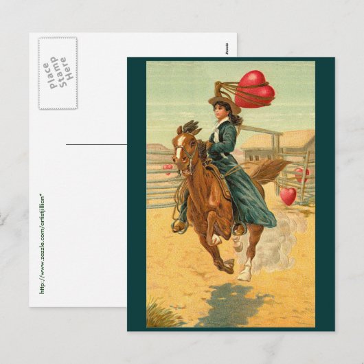 Briefkaarten - Valentijn Cowgirl Horse Lasso Heart (Voorkant / Achterkant)