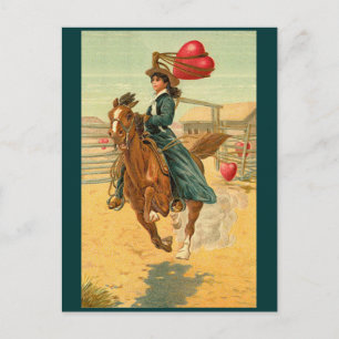 Briefkaarten - Valentijn Cowgirl Horse Lasso Heart