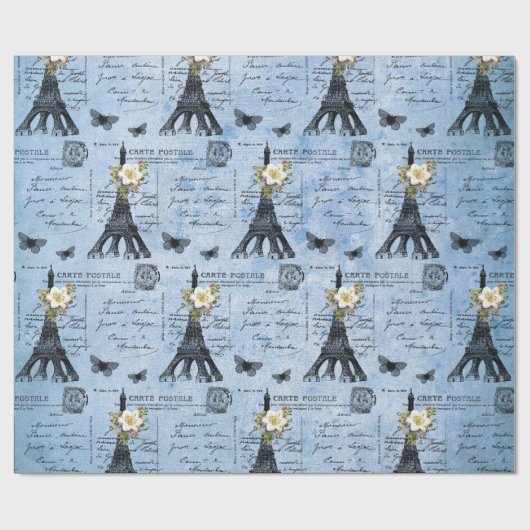 Briefkaarten van de  Eiffeltoren op blauw Cadeaupapier (Vlak)