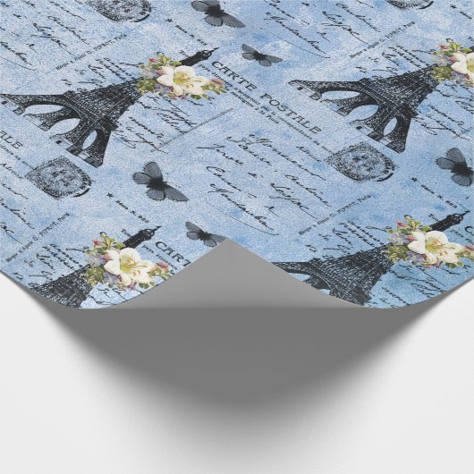 Briefkaarten van de  Eiffeltoren op blauw Cadeaupapier (Hoek)