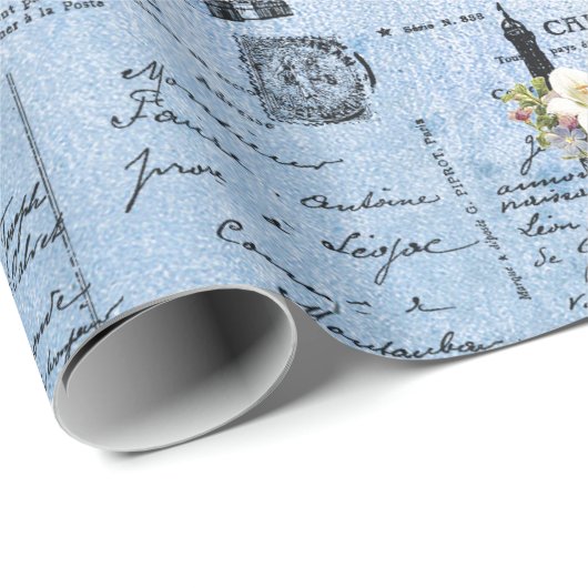 Briefkaarten van de  Eiffeltoren op blauw Cadeaupapier (Rol Hoek)