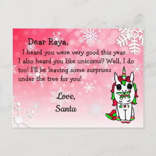 Briefkaarten van de Santa: Holiday Unicorn in Sant