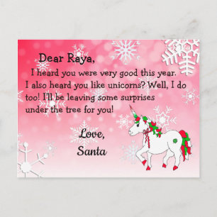 Briefkaarten van de Santa: Red Unicorn in Santa Ha