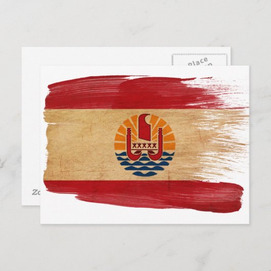 Briefkaarten van de vlag van Frans-Polynesië (Voorkant / Achterkant)