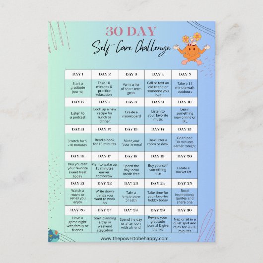 BRIEFKAARTEN VAN DE ZELFZORGUITDAGING (Voorkant)