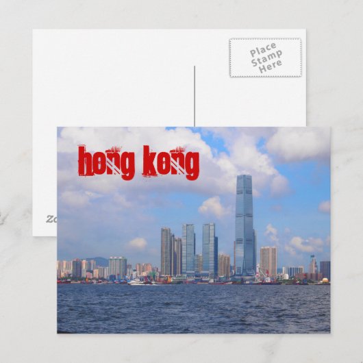 Briefkaarten van Hong Kong met rode tekst (Voorkant / Achterkant)