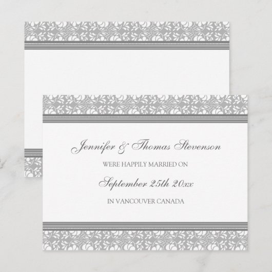 Briefkaarten van Just Married Announcement Grey Da (Voorkant / Achterkant)