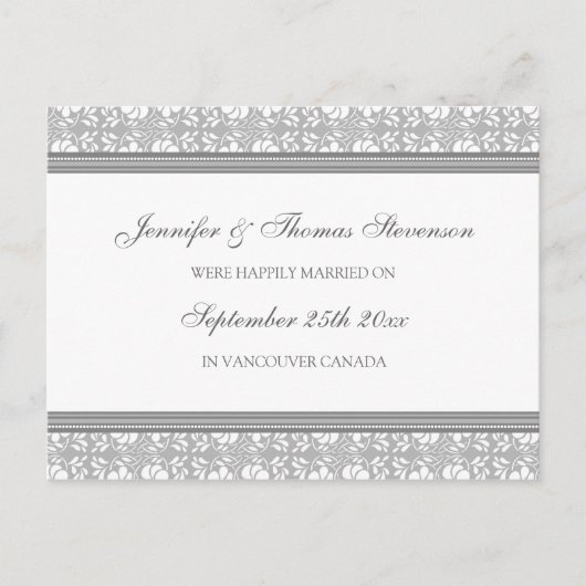 Briefkaarten van Just Married Announcement Grey Da (Voorkant)