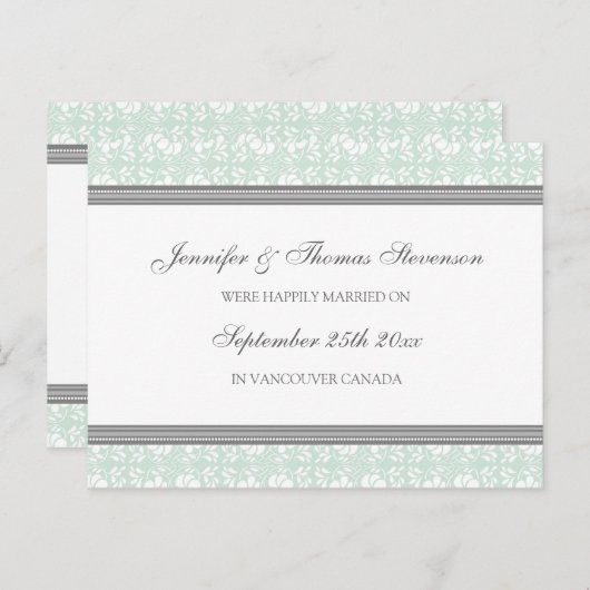 Briefkaarten van Just Married Announcement Grey Da (Voorkant / Achterkant)