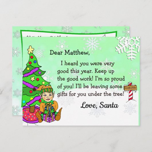 Briefkaarten van Santa: Blonde Holiday Elf (Voorkant / Achterkant)