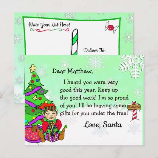Briefkaarten van Santa: Holiday Elf (Voorkant / Achterkant)