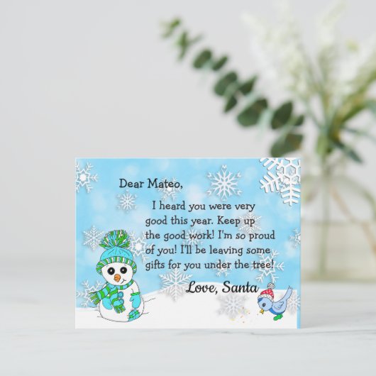 Briefkaarten van Santa: Schattigee Sneeuwman (Staand voorkant)