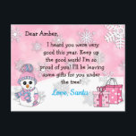 Briefkaarten van Santa: Schattigee Sneeuwman<br><div class="desc">sneeuwvlokken,  schattige sneeuwpop en een feestelijke konijntje gepersonaliseerde brief van Sinterklaas op de voorkant. De achterkant heeft een plek voor uw kind om hun kerstverlanglijstje te schrijven.</div>