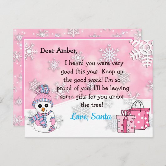 Briefkaarten van Santa: Schattigee Sneeuwman (Voorkant / Achterkant)