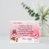 Briefkaarten van Santa: Schattigee Sneeuwman (Staand voorkant)