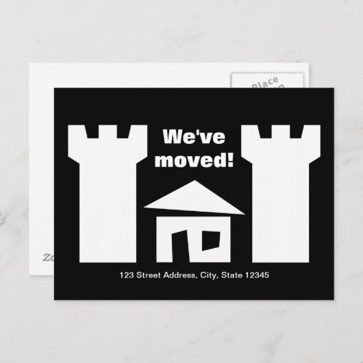 Briefkaarten verplaatsen met een grappig huis en e (Voorkant / Achterkant)