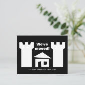 Briefkaarten verplaatsen met een grappig huis en e (Staand voorkant)